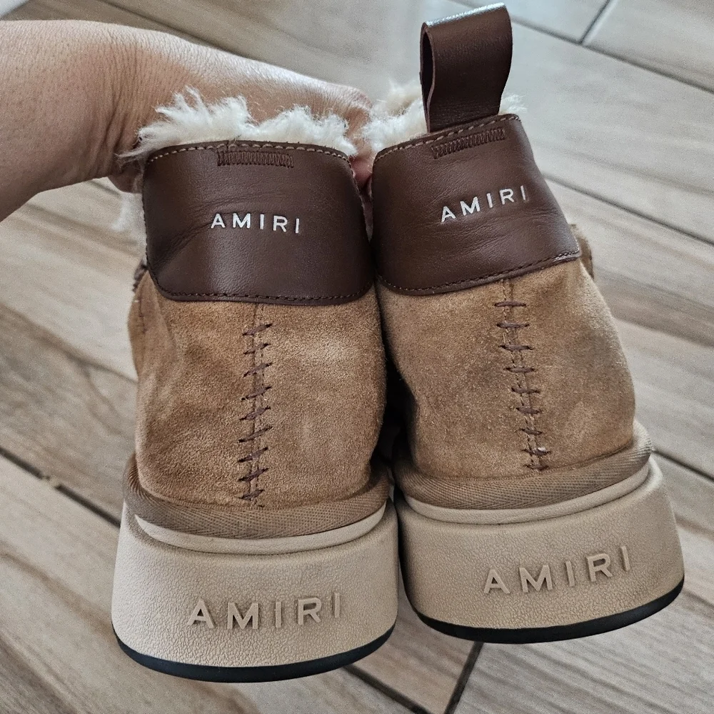 AMIRI Shearling Suede Slip On Boots Tan Fur Lined Luxury Designer Shoes Men's 13